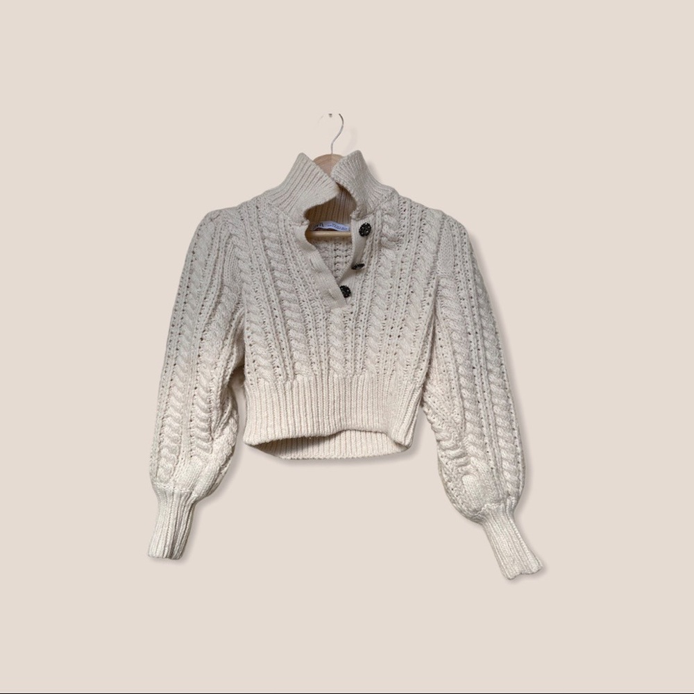 Zara Cable Knit Polo Sweater
